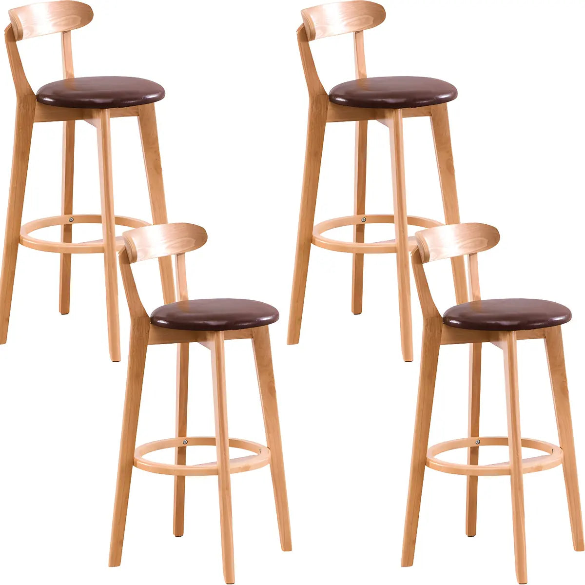 Natural Round Beech Cotton Backrest Wood Bar Stool Image - 51