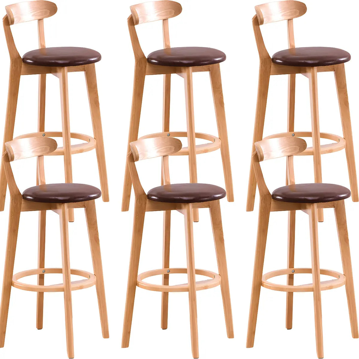 Natural Round Beech Cotton Backrest Wood Bar Stool Image - 52