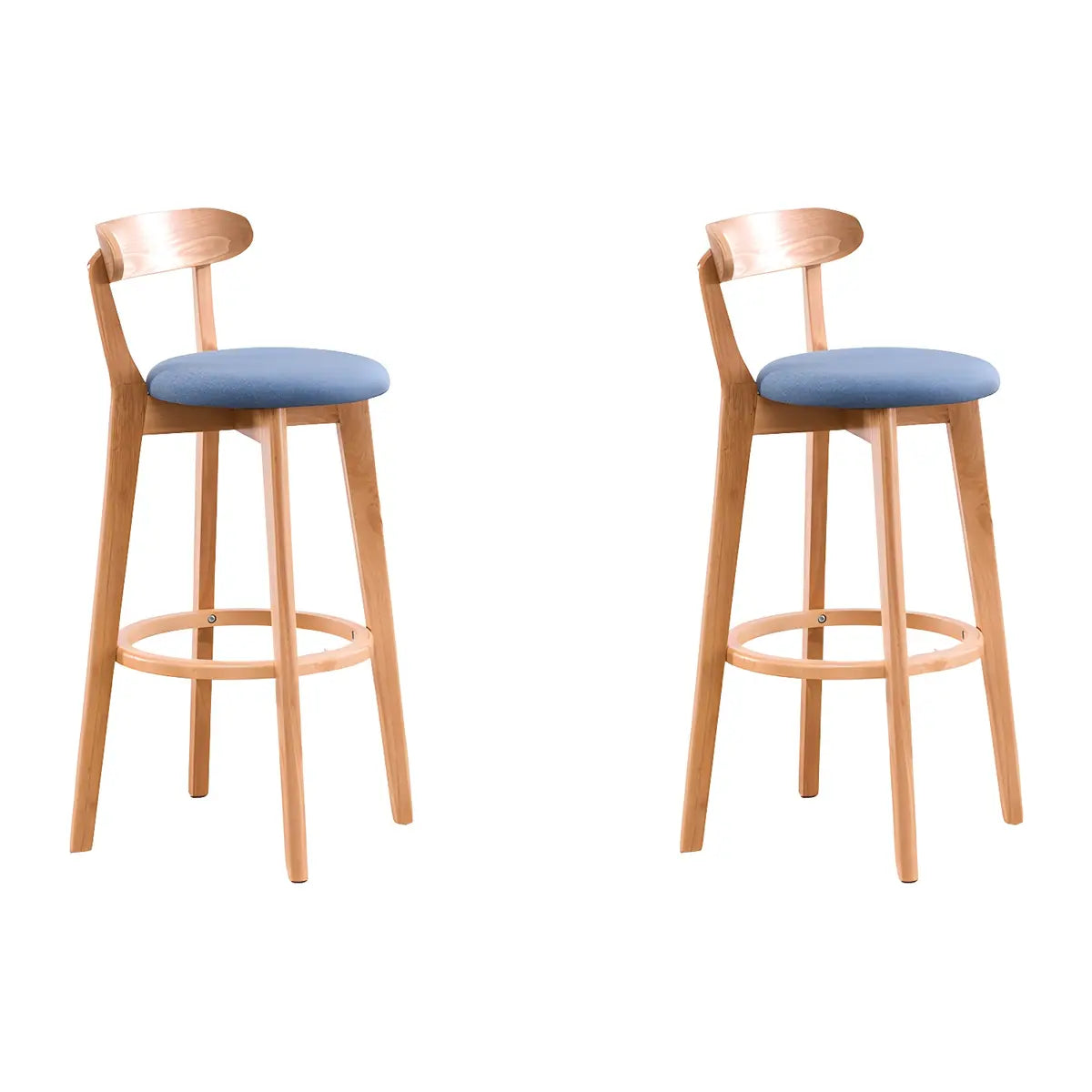 Natural Round Beech Cotton Backrest Wood Bar Stool Image - 55