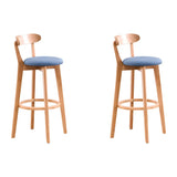 Natural Round Beech Cotton Backrest Wood Bar Stool Image - 55