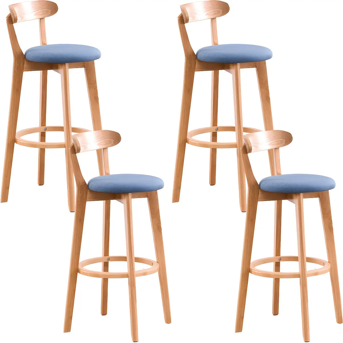 Natural Round Beech Cotton Backrest Wood Bar Stool Image - 56