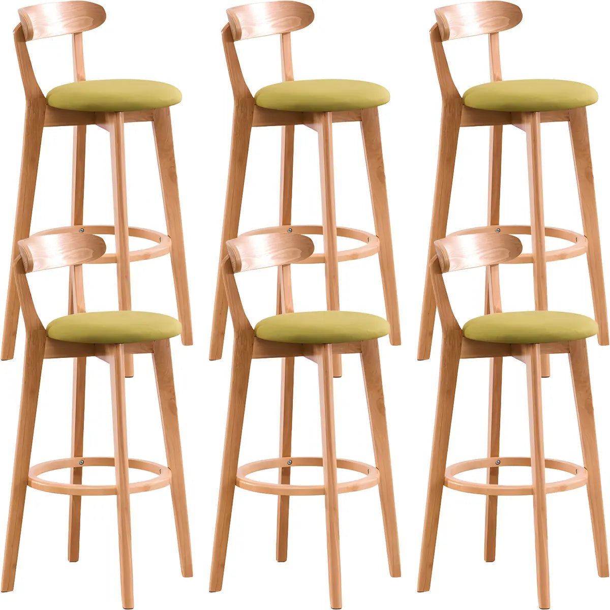 Natural Round Beech Cotton Backrest Wood Bar Stool Image - 62