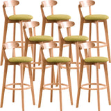 Natural Round Beech Cotton Backrest Wood Bar Stool Image - 63