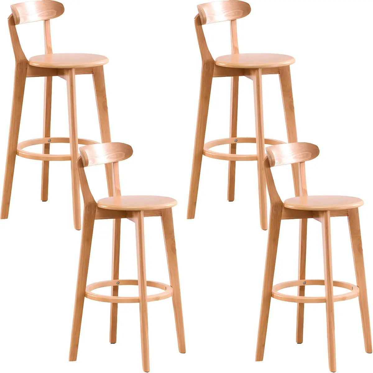 Natural Round Beech Cotton Backrest Wood Bar Stool Image - 66