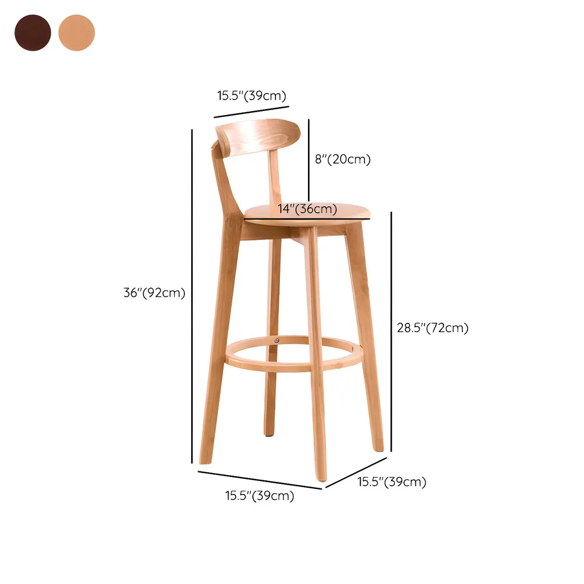 Natural Round Beech Cotton Backrest Wood Bar Stool Image - 70