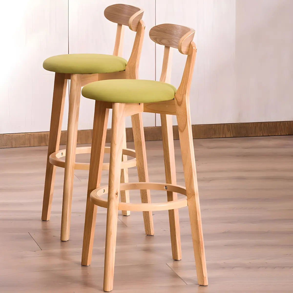 Natural Round Beech Cotton Backrest Wood Bar Stool Image - 8