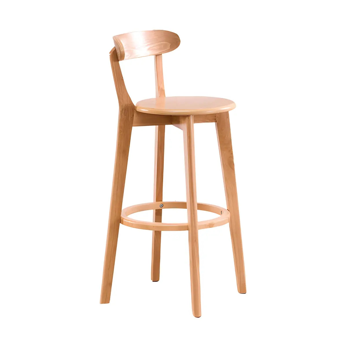 Natural Round Beech Cotton Backrest Wood Bar Stool Image - 9