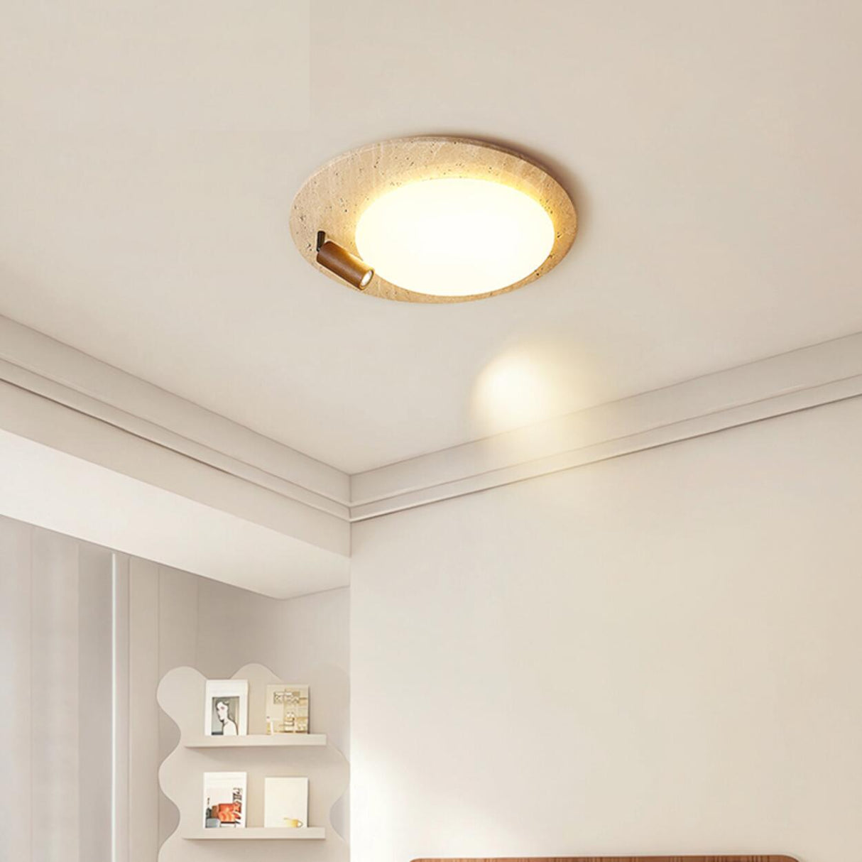 Natural Round Stone Flush Mount Ceiling Light Bedroom Image - 5