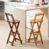 Natural Round Wood Folding Backrest Counter Bar Stools Image - 1