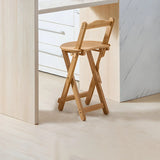 Natural Round Wood Folding Backrest Counter Bar Stools Image - 11