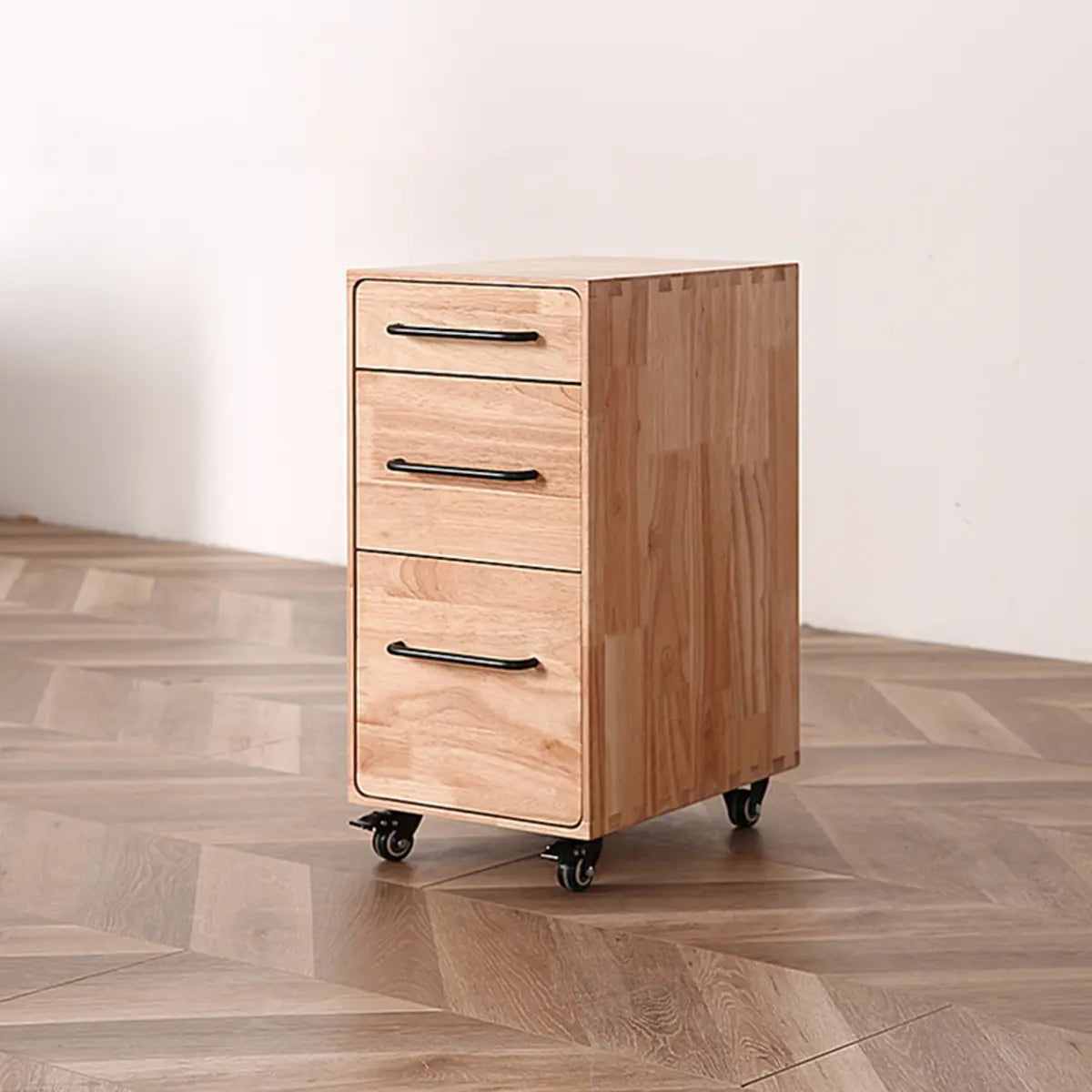 Natural Rubberwood 3 Drawer Sliding Filing Cabinet Image - 3