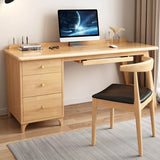 Natural Rubberwood Drawers Keyboard Tray Writing Desk Image - 1