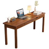 Natural Rubberwood Drawers Rectangle Writing Desk Image - 2