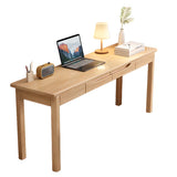 Natural Rubberwood Drawers Rectangle Writing Desk Image - 3