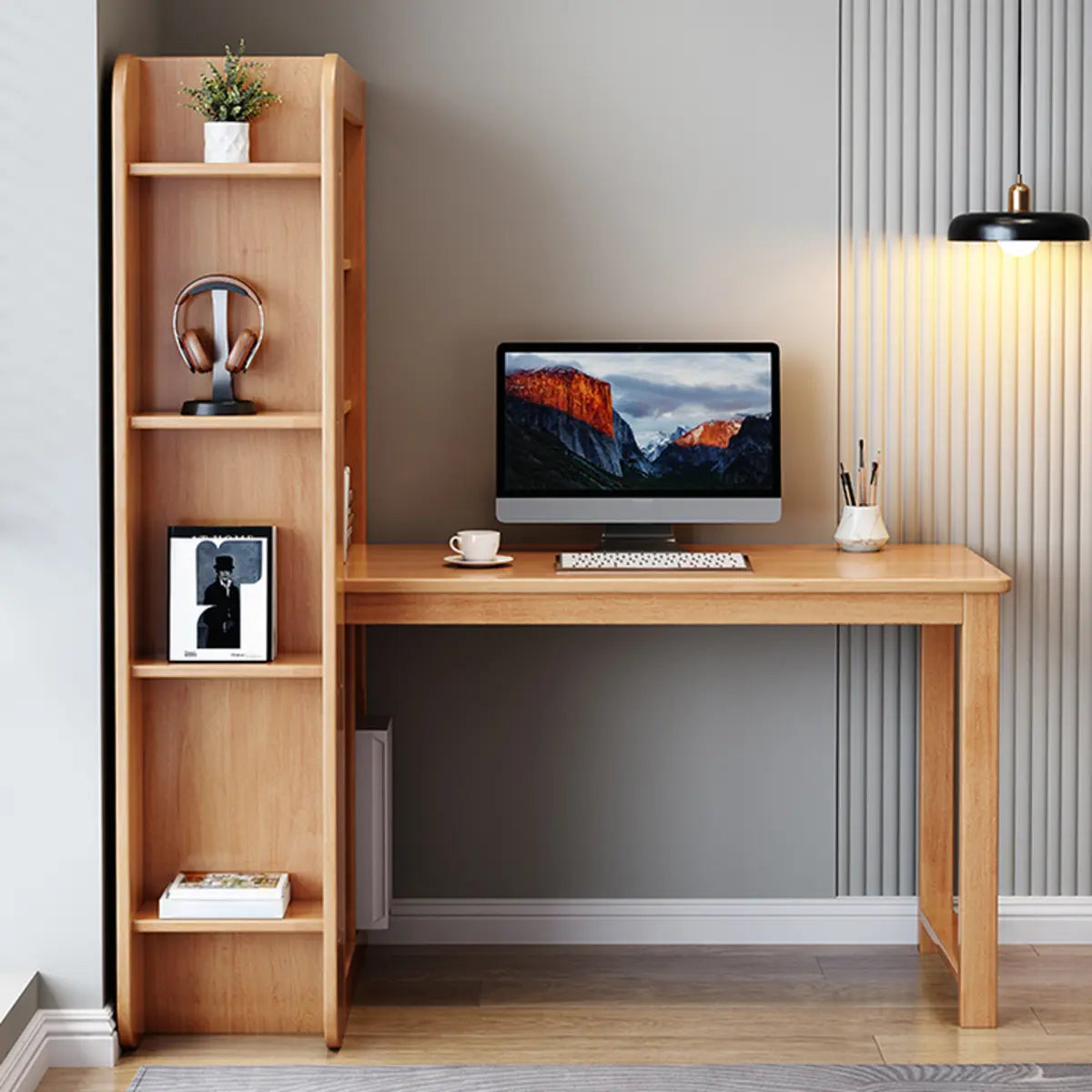 Natural Rubberwood Tableside Storage Writing Desk Image - 1