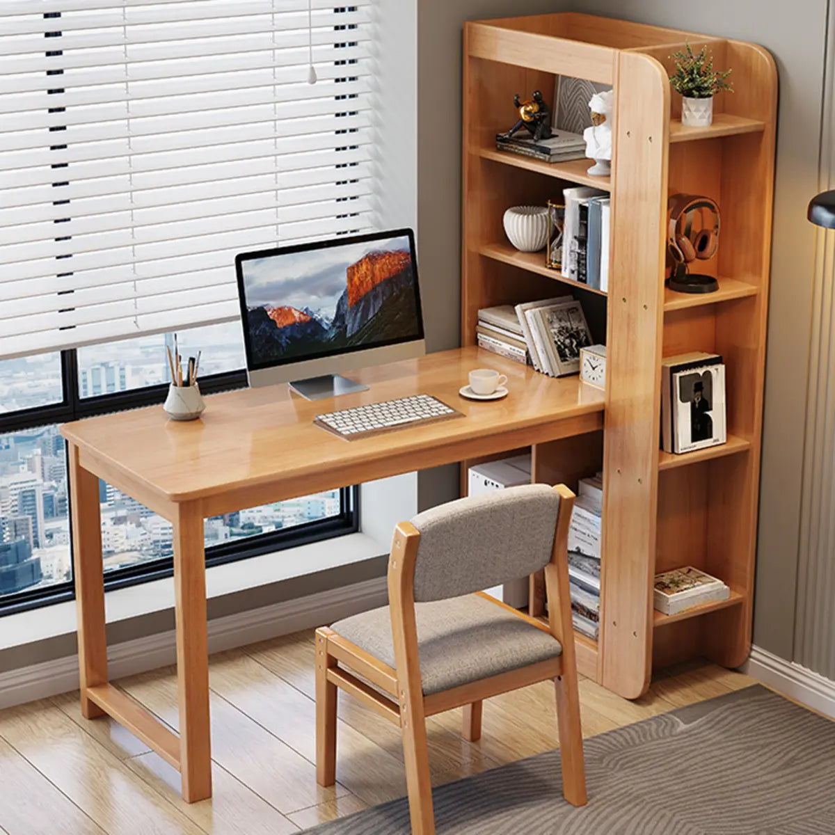 Natural Rubberwood Tableside Storage Writing Desk Image - 5