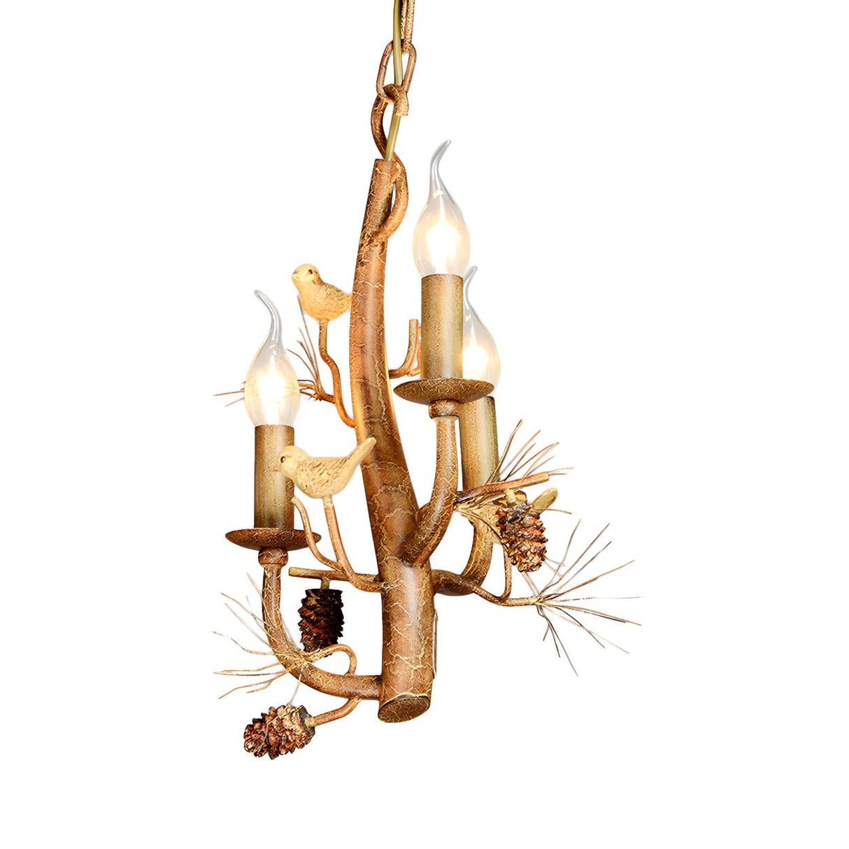 Natural Rustic Bedroom Branch Bird Nest Candle Chandelier Image - 3