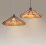 Natural Slatted Solid Wood Cone Pendant Light Image - 10