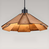 Natural Slatted Solid Wood Cone Pendant Light Image - 11