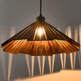 Natural Slatted Solid Wood Cone Pendant Light Image - 12