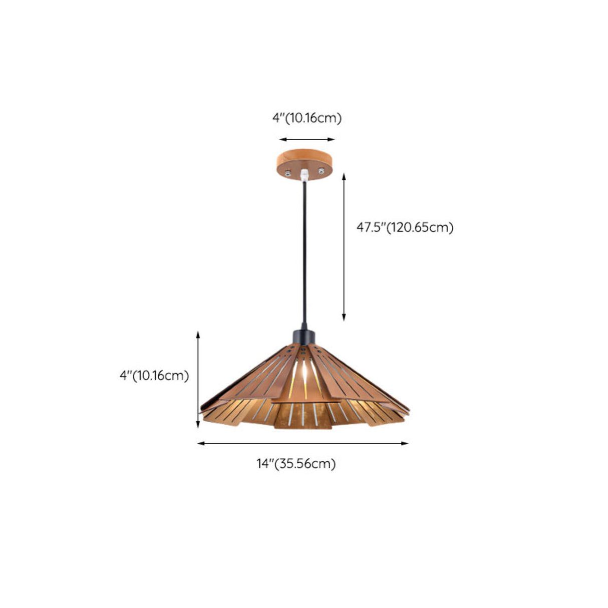 Natural Slatted Solid Wood Cone Pendant Light 