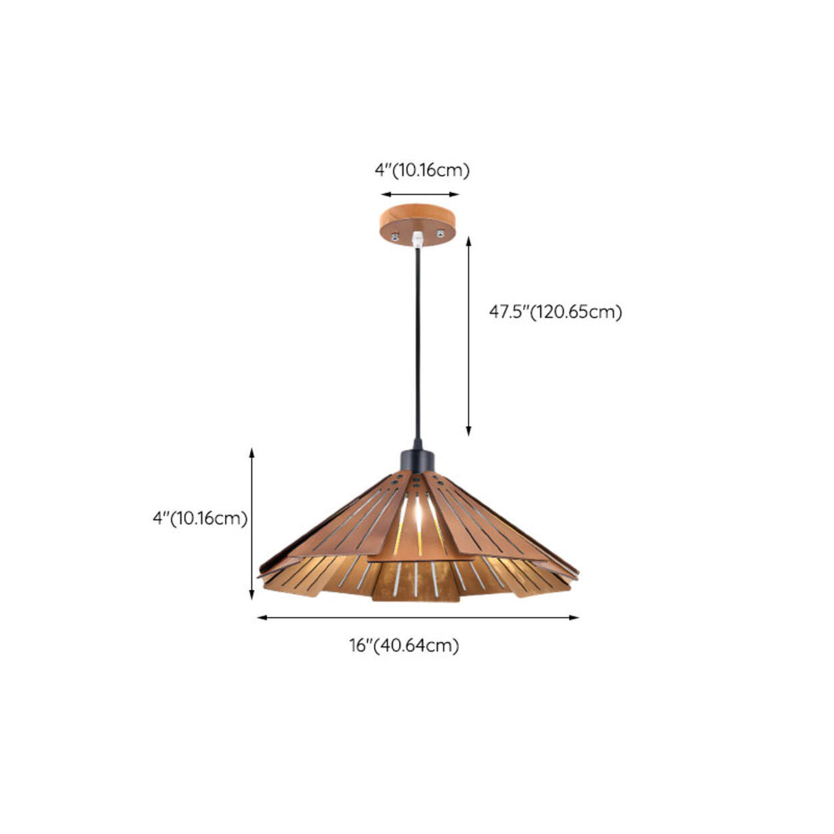 Natural Slatted Solid Wood Cone Pendant Light Image - 16