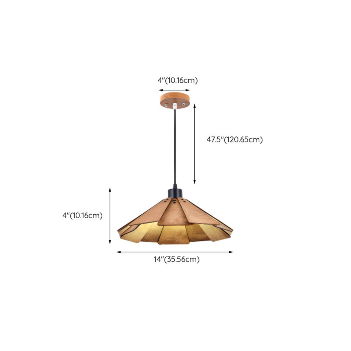 Natural Slatted Solid Wood Cone Pendant Light Image - 17