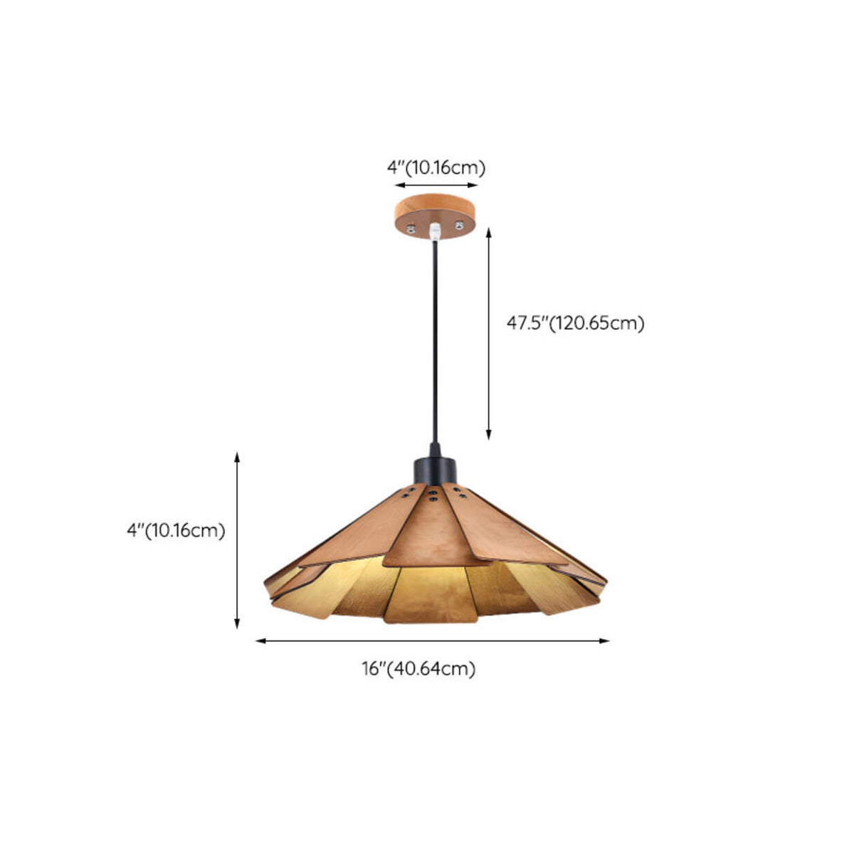 Natural Slatted Solid Wood Cone Pendant Light Image - 18