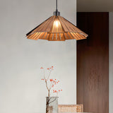 Natural Slatted Solid Wood Cone Pendant Light Image - 3