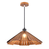 Natural Slatted Solid Wood Cone Pendant Light Image - 5