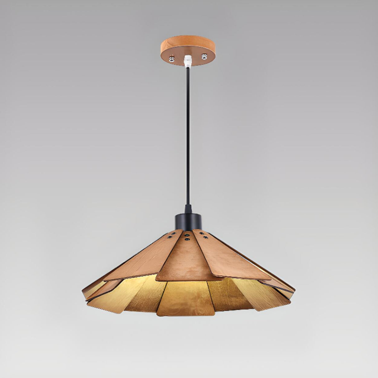 Natural Slatted Solid Wood Cone Pendant Light Image - 6