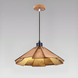 Natural Slatted Solid Wood Cone Pendant Light Image - 7