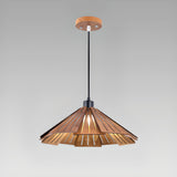 Natural Slatted Solid Wood Cone Pendant Light Image - 8