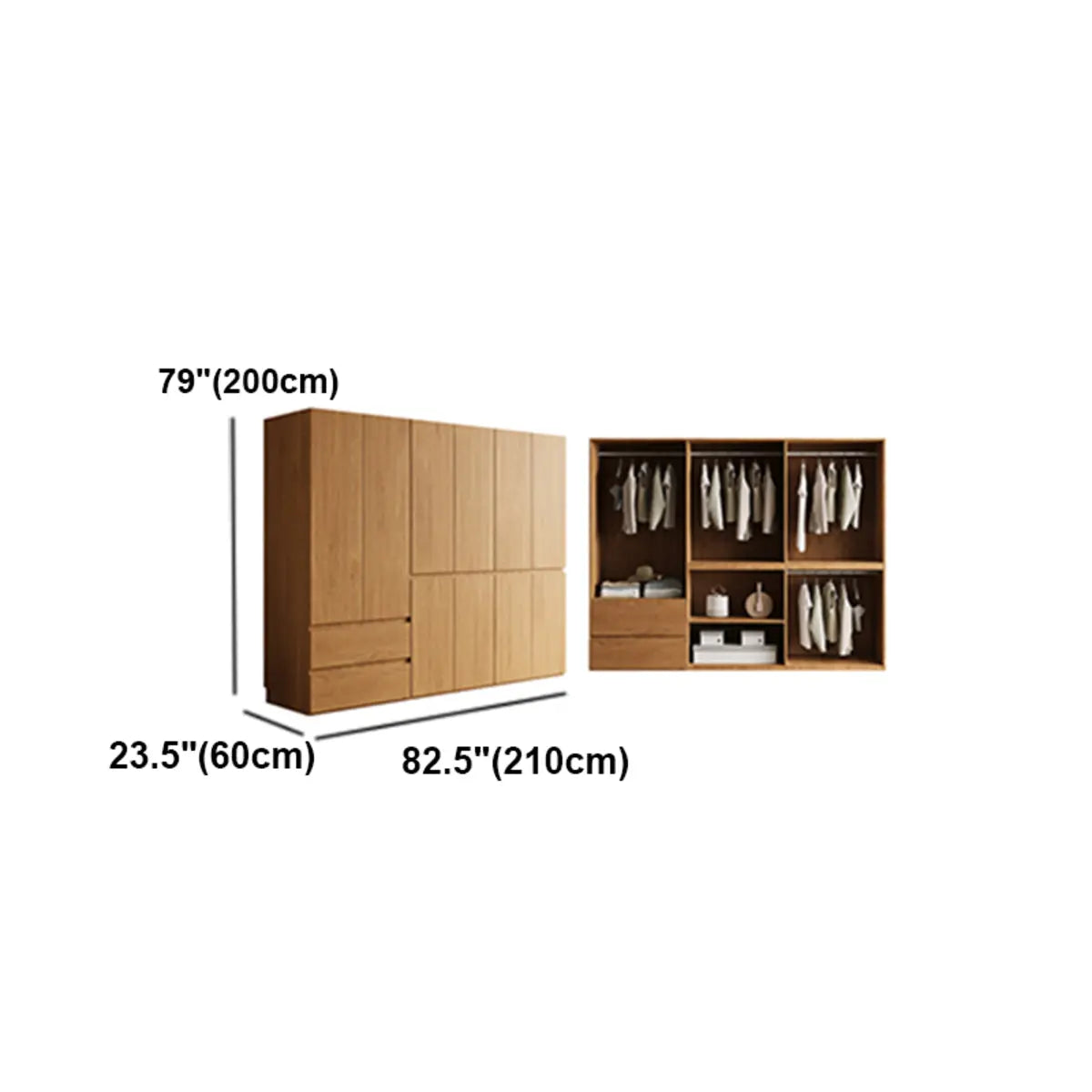 Natural Soft Close Cabinet Door Armoire with Rod and Shelves Image - 14