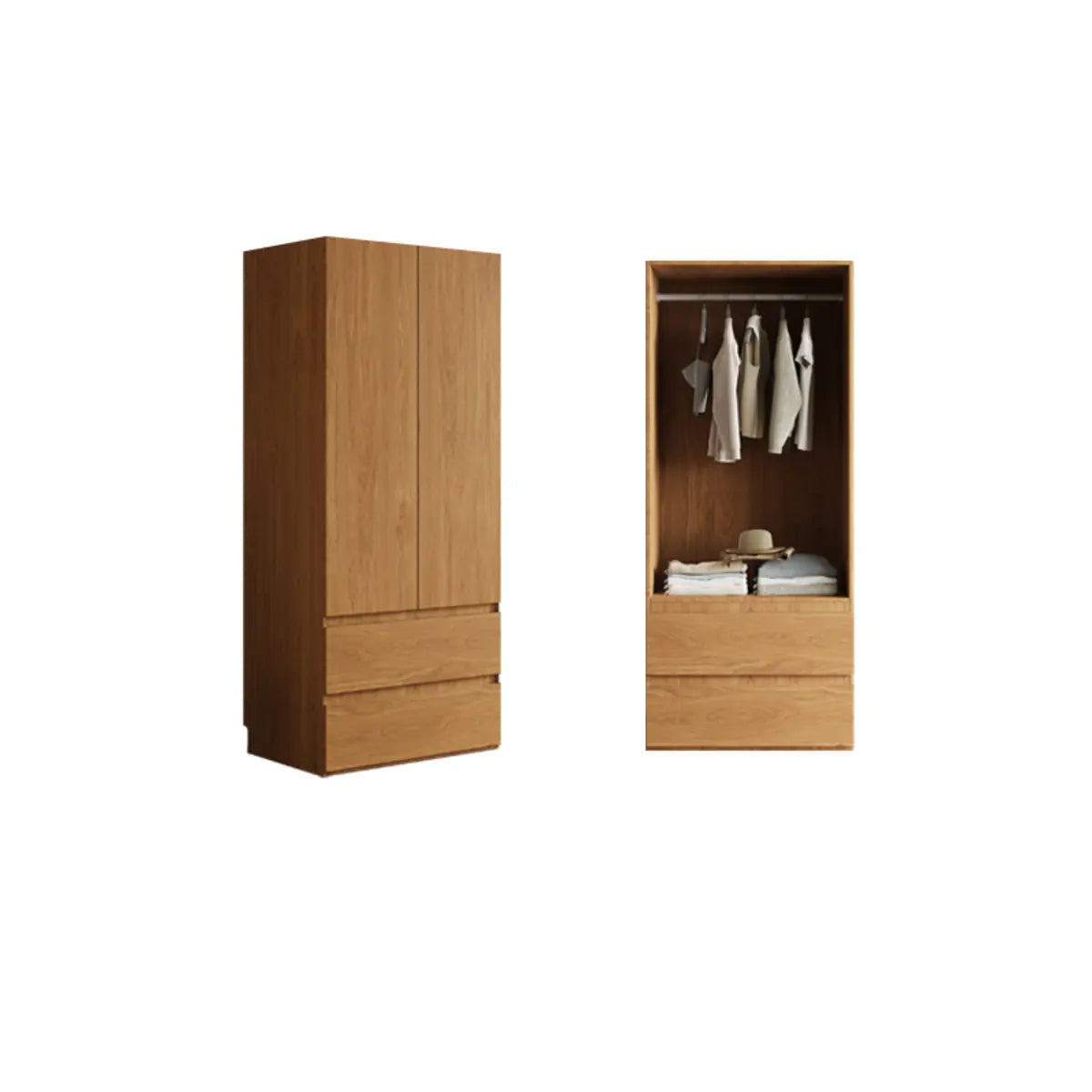 Natural Soft Close Cabinet Door Armoire with Rod and Shelves Image - 2