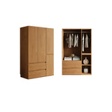 Natural Soft Close Cabinet Door Armoire with Rod and Shelves Image - 3