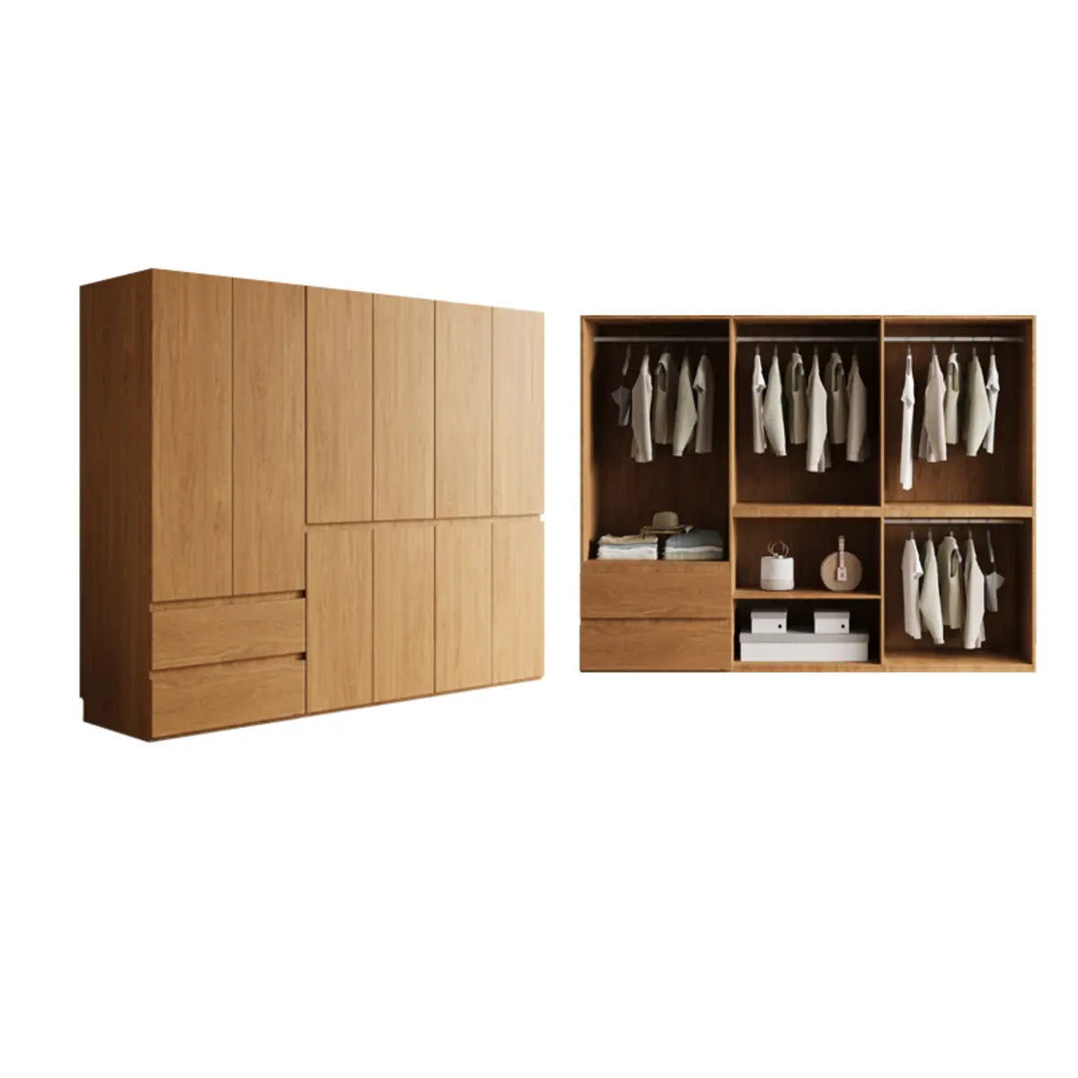 Natural Soft Close Cabinet Door Armoire with Rod and Shelves Image - 9