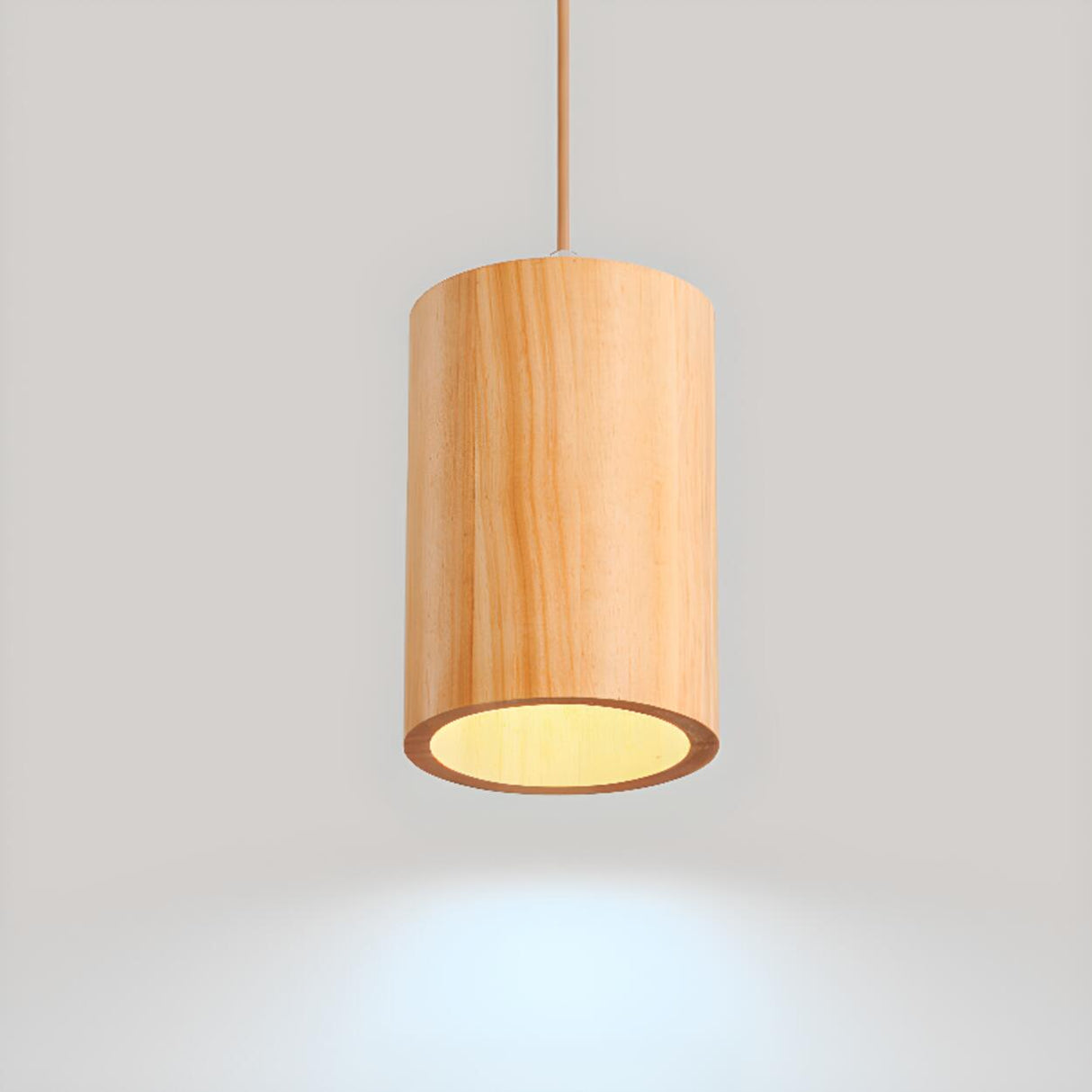 Natural Solid Wood Barrel Cylinder Pendant Light Image - 10