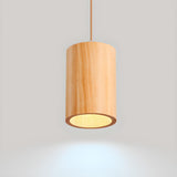 Natural Solid Wood Barrel Cylinder Pendant Light Image - 10