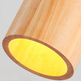 Natural Solid Wood Barrel Cylinder Pendant Light Image - 12