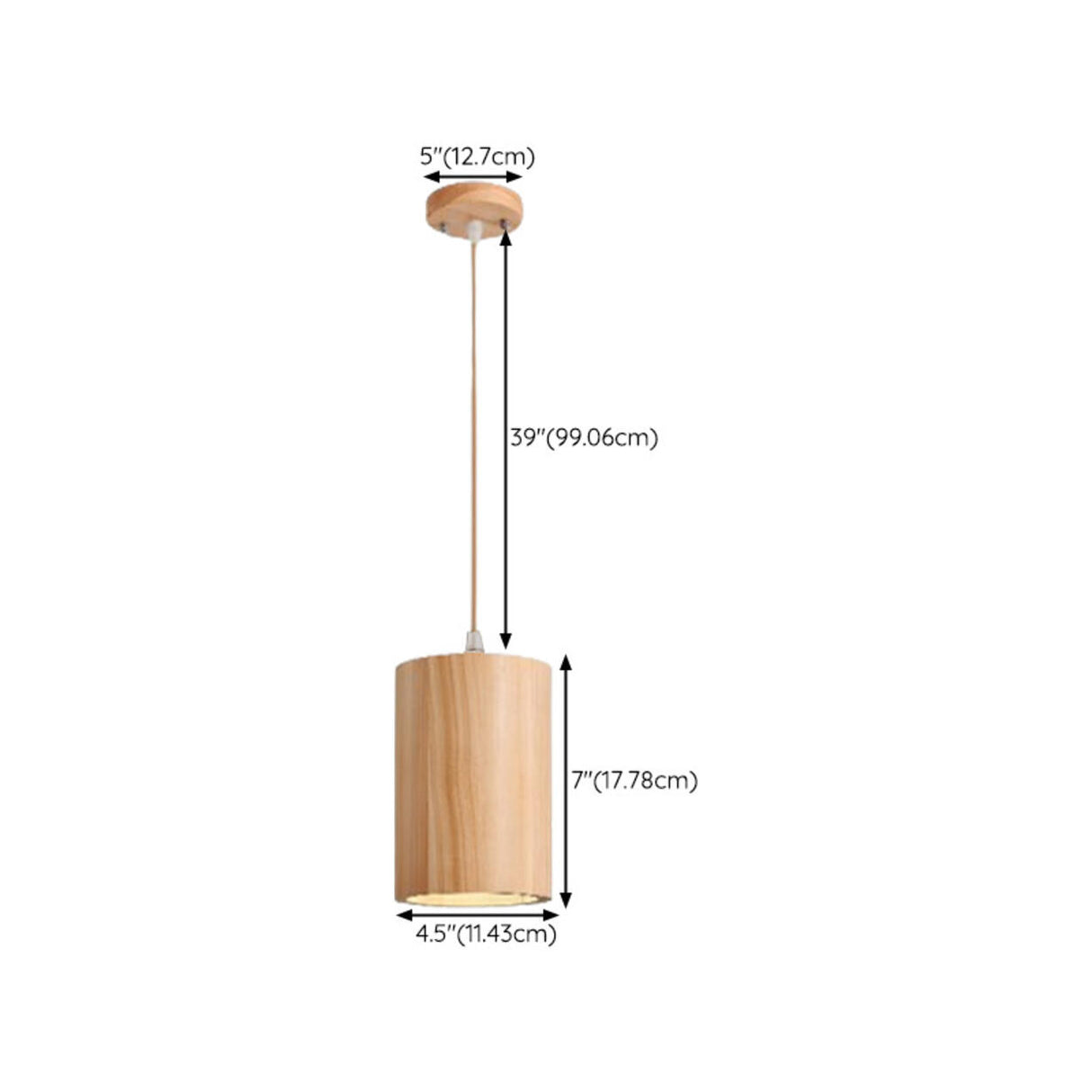 Natural Solid Wood Barrel Cylinder Pendant Light 