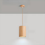 Natural Solid Wood Barrel Cylinder Pendant Light Image - 2