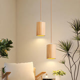 Natural Solid Wood Barrel Cylinder Pendant Light Image - 4