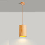 Natural Solid Wood Barrel Cylinder Pendant Light Image - 6