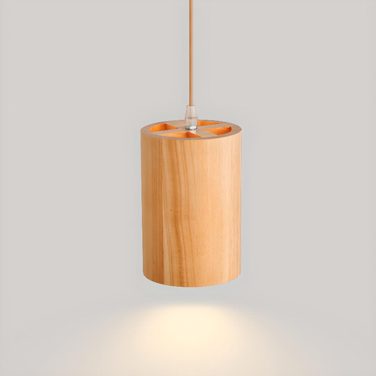 Natural Solid Wood Barrel Cylinder Pendant Light Image - 8