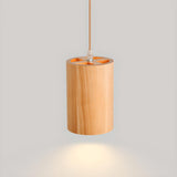 Natural Solid Wood Barrel Cylinder Pendant Light Image - 8