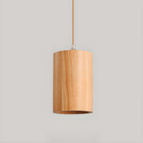 Natural Solid Wood Barrel Cylinder Pendant Light Image - 9