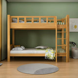 Natural Solid Wood Space-Saving Bunk Bed with Headboard Image - 1