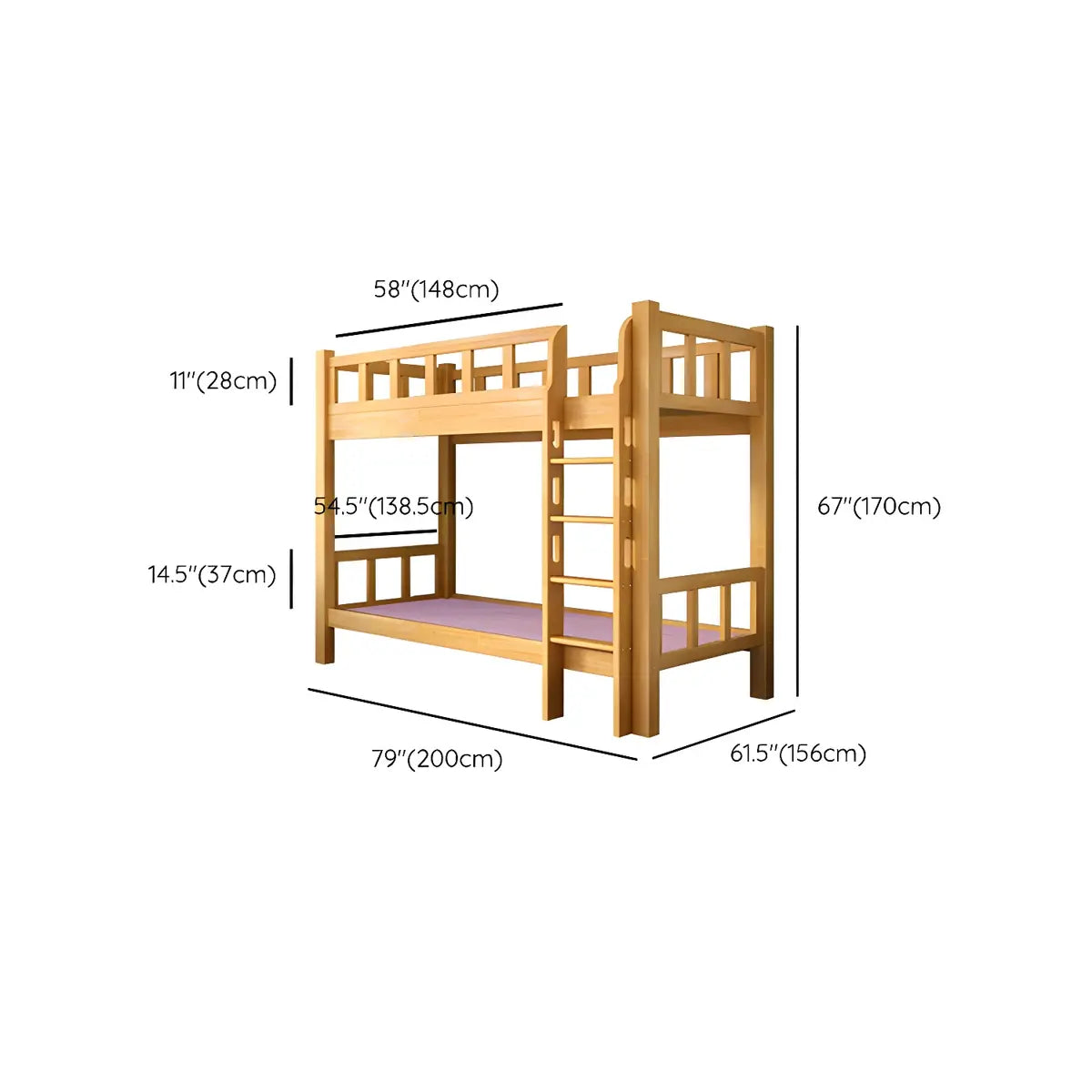 Natural Solid Wood Space-Saving Bunk Bed with Headboard 