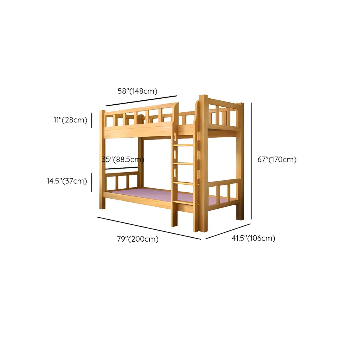 Natural Solid Wood Space-Saving Bunk Bed with Headboard Image - 13